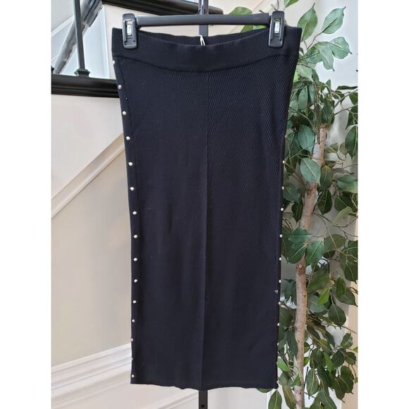 Zara Straight & Pencil Skrit Women's Medium Black Striped Knit Viscose Pull On - Picture 1 of 9